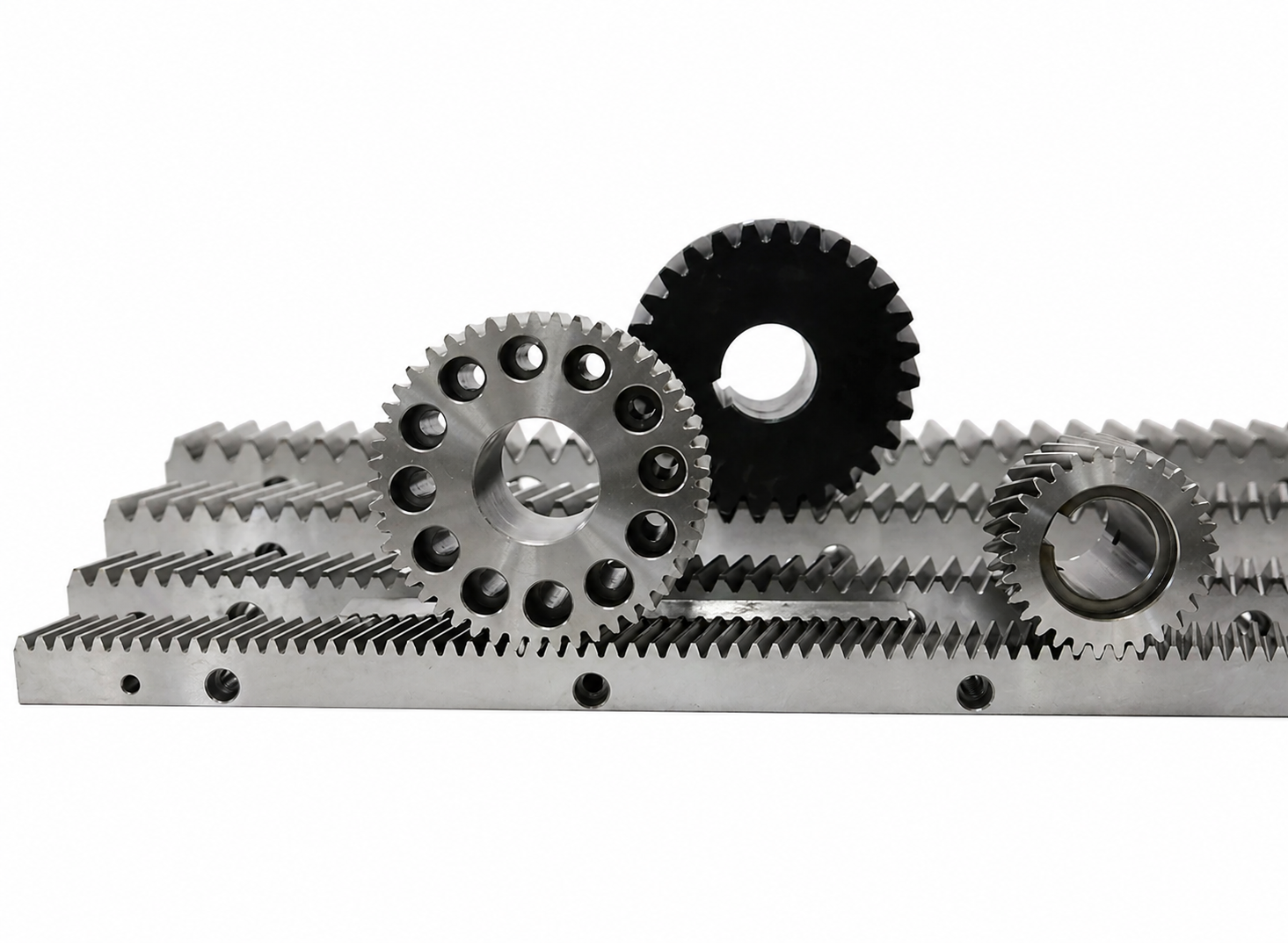 Helical gear rack for smooth motion transmission
